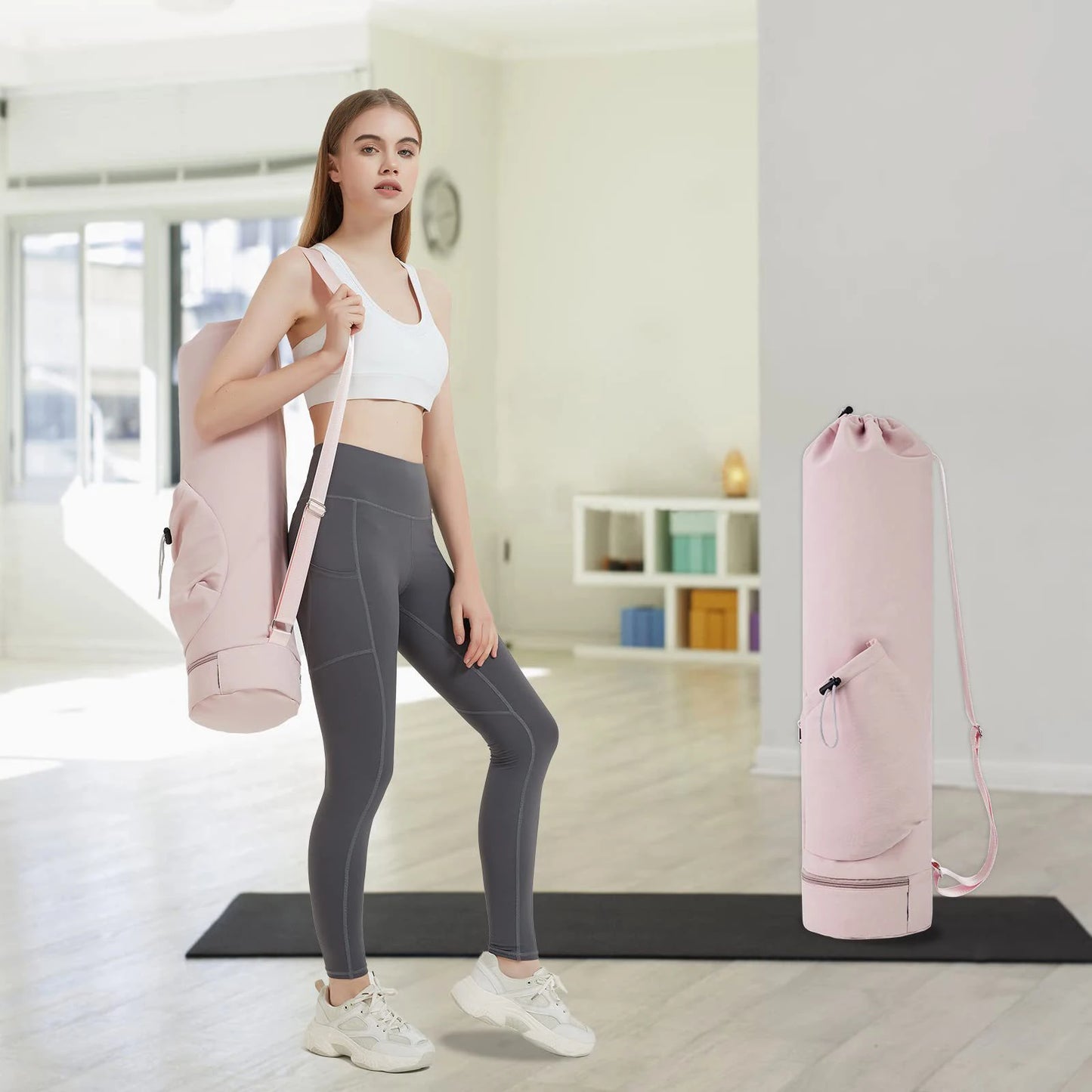 Stylish and Functional Yoga Mat Bag with Water Bottle Pocket and Wet Storage - Perfect for Active Women!